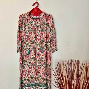 Natural Life Floral Rose Dress with Pink and Green kaftan XS NWOTS